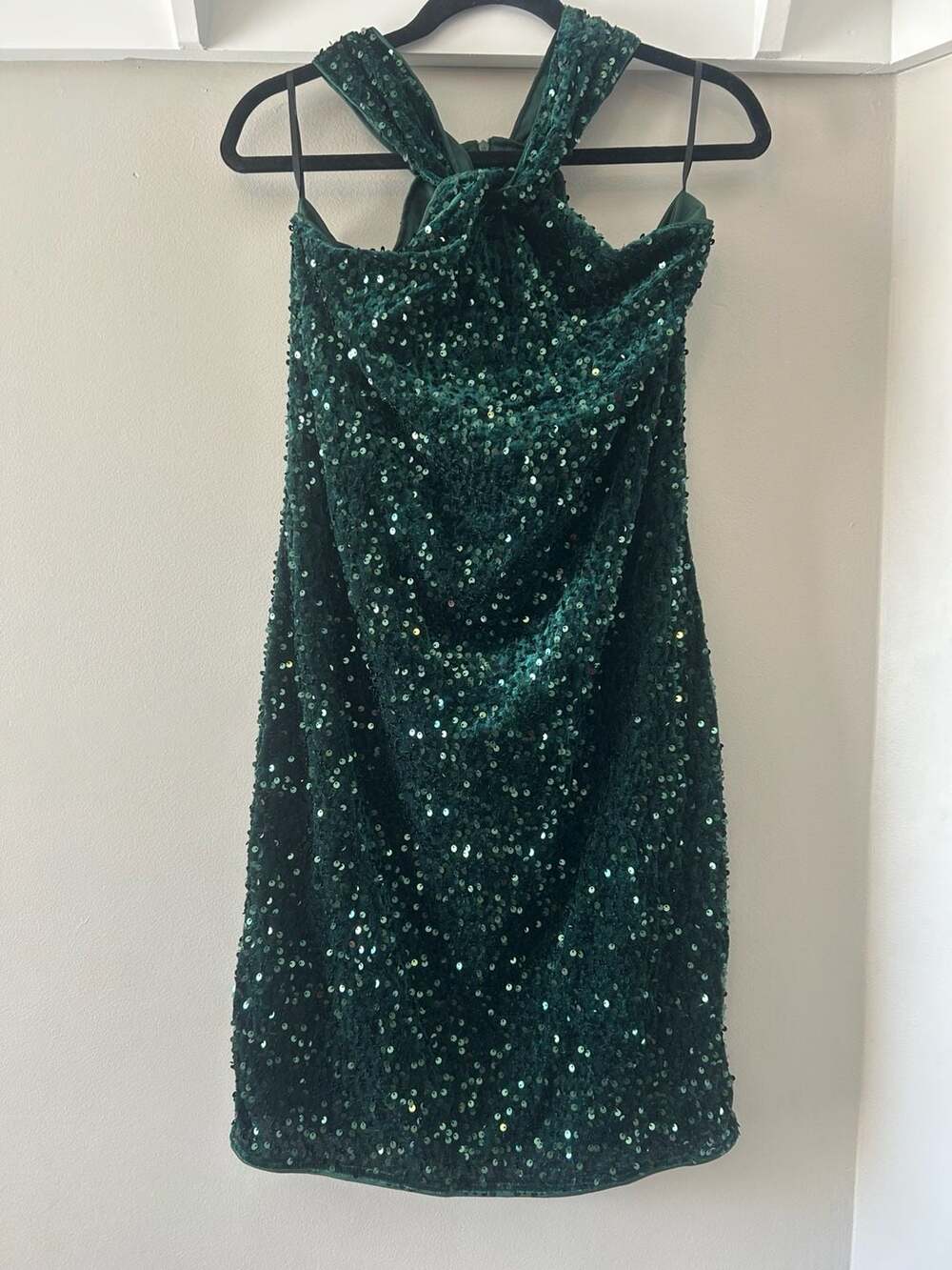 Grace Karin Halter Sequin Velvet Mini Dress Size L Green